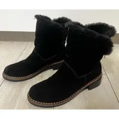 美品ツモリチサト黒 スエード ファーショートブーツ　シューズ