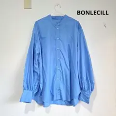 BONLECILL ボンルシール　ボリュームスリーブバンドカラーシャツ　ブルー