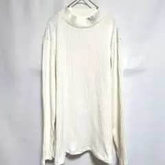 【美品】QVC リブカットソー モックネック ホワイト ストレッチ◎ XL