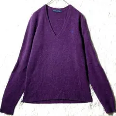 ラルフローレン★カシミア混ウール ニットセーター Vネック 胸ポニー刺繍 紫 L