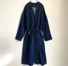 KBF ノーカラー　ガウンコート　インディゴブルー
