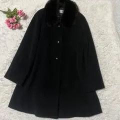 【美品】ミスオンワード　ロングコート　フォックスファー襟　ブラック　7号