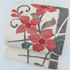 名古屋帯 正絹 真綿紬 可愛い織柄 八寸T-9528