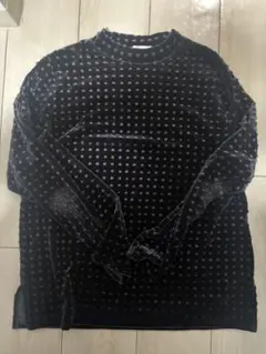 黒 ベルベット ドット　長袖トップス　韓国　y2k ウィッシュコア