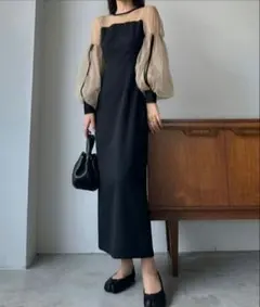 Louere ルエレ　チュール ボリューム袖ワンピース 結婚式 オケージョン　M