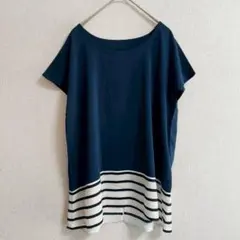 美品 s0729【ルスーク】フレンチスリーブボーダーカットソー 半袖Tシャツのサムネイル