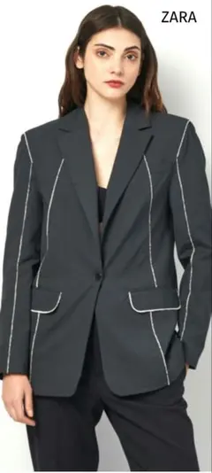 ダークグレー テーラードジャケット ホワイトステッチ