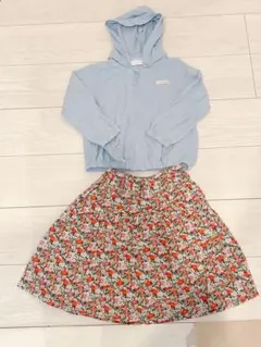 【100cm】女の子 コーデセット パーカー＋花柄スカート