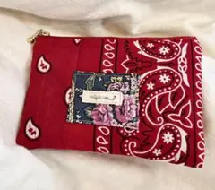 ハンドメイド 赤 バンダナ柄ポーチ　ハンドメイド