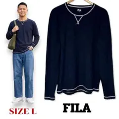 【US古着】FILA　サーマル長袖Ｔシャツ　Ｌサイズ　ネイビー
