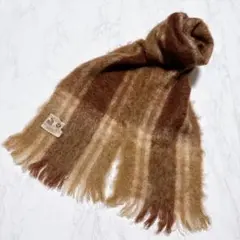 美品✨glen cree マフラー　モヘア100% ストライプ　ブラウン