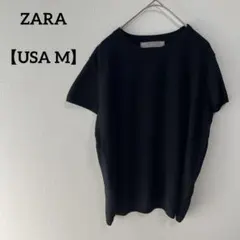 ザラ【USA M】ブラック ニット半袖　オフィスカジュアル　シンプル　無地