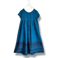 タグ付き✨ロングワンピース　半袖　総柄　花柄　フレア　Aライン　ゆったり　M