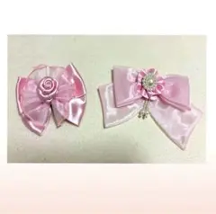 春にぴったり＊女の子 ピンク薔薇フリルリボン&パールリボン2点セット