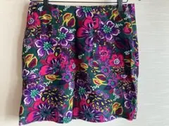 スカート　コーデュロイ　緑　花柄