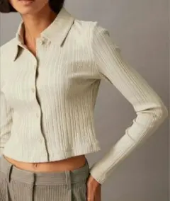 カルバンクライン　ポロ リブスリムトップ 　ベージュ　S　極美品✨