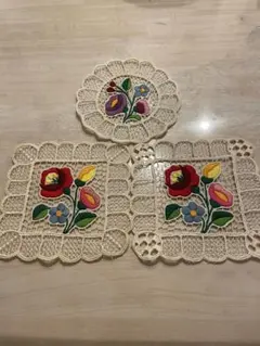 花柄刺繍 レースコースター 3枚セット