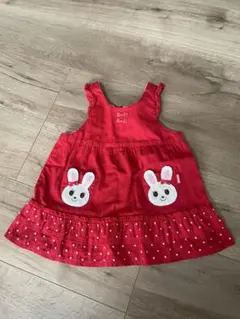 miki HOUSE 赤いウサギ刺繍ジャンバースカート 80