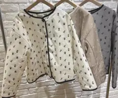 新品サマンサモスモス　花柄刺繍パイピングノースカラージャケット　黒チェック