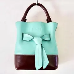 スペイン/カスピエル社製 CATS リボン付きレザーハンドバッグ ミントグリーン