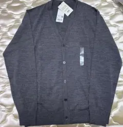 【新品未洗濯】ユニクロ メリノ Vネック カーディガン Lサイズ グレー タグ付