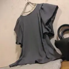 【le.coeur blanc】フレンチスリーブ ブラウス グレー Mサイズ