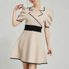 rienda リエンダ テーラードカラーミニフレアハーフニットワンピース