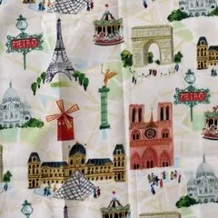USA コットン　風景　パリ　ホワイト　カットクロス　50×55