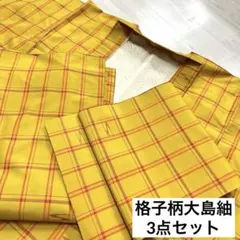 m*c様 格子柄大島紬 3点セット 着物 羽織 京袋帯 正絹 袷 広衿 RK-2