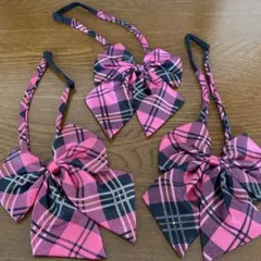 ピンクと黒のチェックリボンタイ3個セット