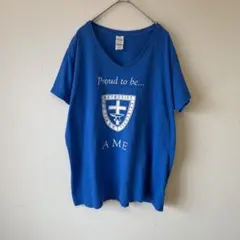 ギルダン Vネック Tシャツ プリント XL 青 綿 カジュアル 体型カバーのサムネイル