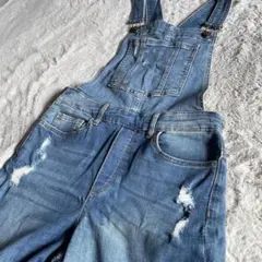 H&M デニムオーバーオール　ダメージ加工