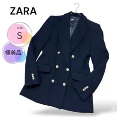 極美品 ZARA ダブルブレストテーラードジャケット 金ボタン レディース 紺