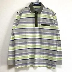 Golden Bear 長袖ポロシャツ メンズ L ボーダー ストライプ柄 緑