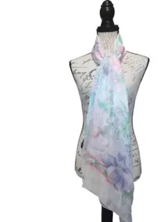 【✨美品】LEONARD PARIS レオナール 大判スカーフ イタリア製 即発 LEONARD レオナール スカーフ ストール 花柄 シルク ブルー