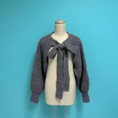リボン付きグレークロップドカーディガン