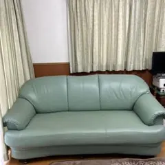 ライトグリーン 2人掛けソファ 合成皮革