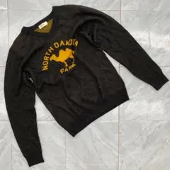 バックナンバー ニット プルオーバー ロゴ 長袖 Vネック 黒×黄 L