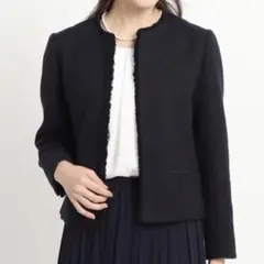 Dessin デッサン ジャケット ツイード ノーカラー ネイビー 入卒