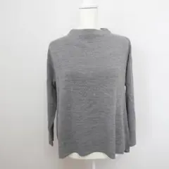 Floral 長袖 ニット グレー 日本製 ボトルネック ウール混 M L