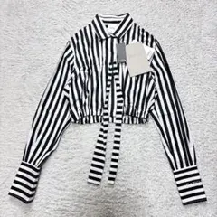 【新品】PATOU パトゥ クロップドボウシャツ ストライプ 36のサムネイル