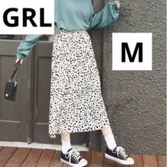 GRL グレイル　M ダルメシアン柄フレアスカート　ホワイト　ブラック　アニマル