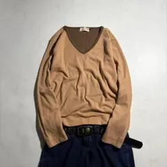 90s 英国製 v-neck waffle thermal l/s tee