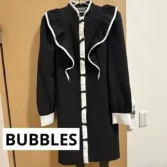 BUBBLES チャイナ風 フロントリボンフリルワンピース ブラック バブルス