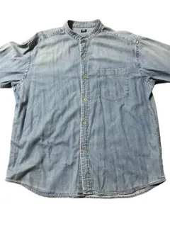 ユニクロライトブルーデニムバンドカラーシャツ L