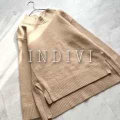 【美品】INDIVI 洗える ウールカシミヤ ハイネックニット スリット