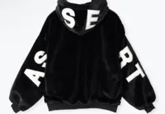 ブルゾンジャンパーバッグバックロゴパーカーふわふわもこもこファー黒くろ英字3L