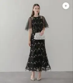 Leja チュールスリーブスパンコールマーメイドワンピースドレス