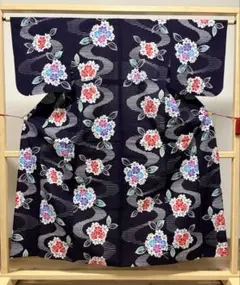 A 夏物 浴衣 花模様 白×藍色 綿 着物 K53 - メルカリ