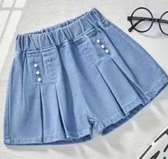 パールデザイン　デニムスカートショーツ　キュロット　130 120